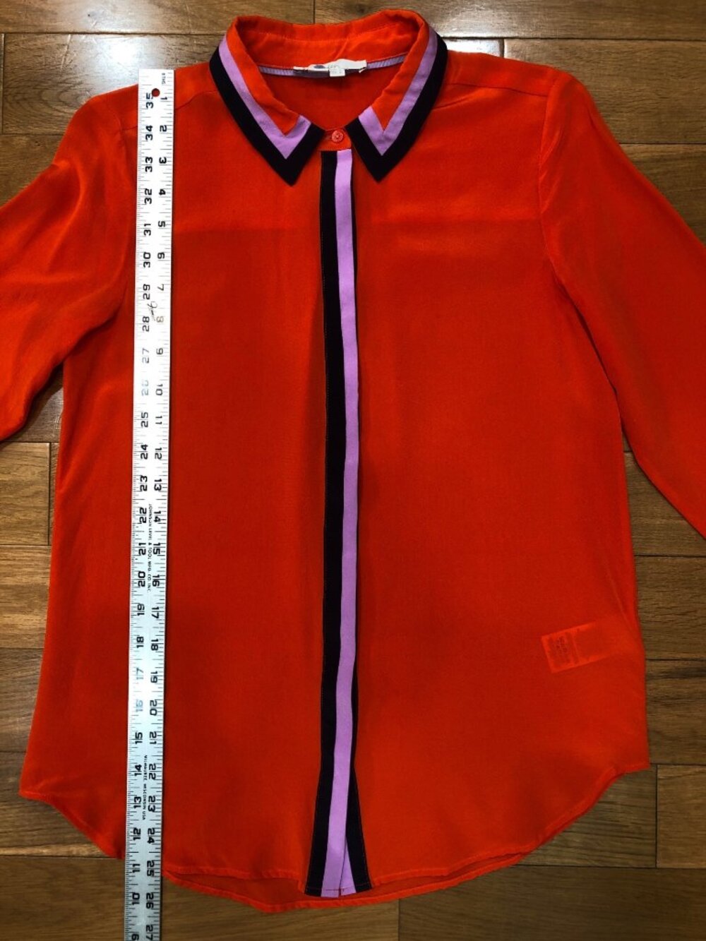 Boden 100% Silk Orange Button Down Blouse With Accent Contrast Trim Size 2 Artsy - Picture 7 of 10
